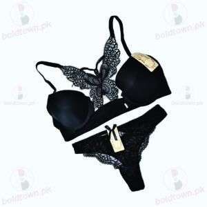 Butterfly Back Bra & Panty Set - Black