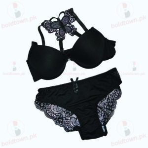 Butterfly Back Bra & Panty Set - Black